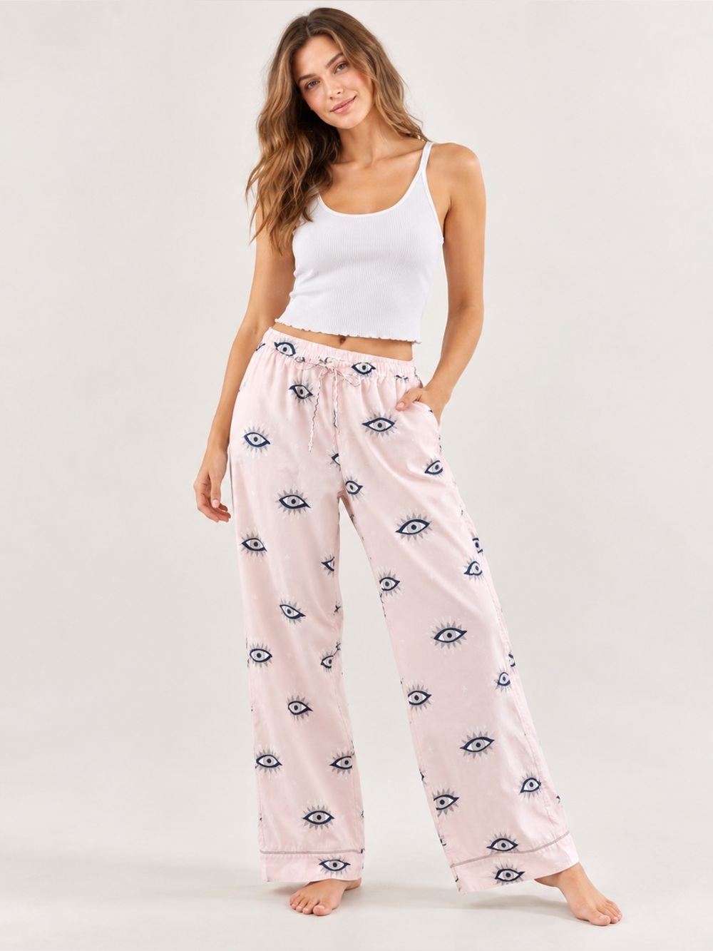 Printfresh Eyes Of The World Pink Eye-Print Lounge Pants Blush Sz Large Lounging